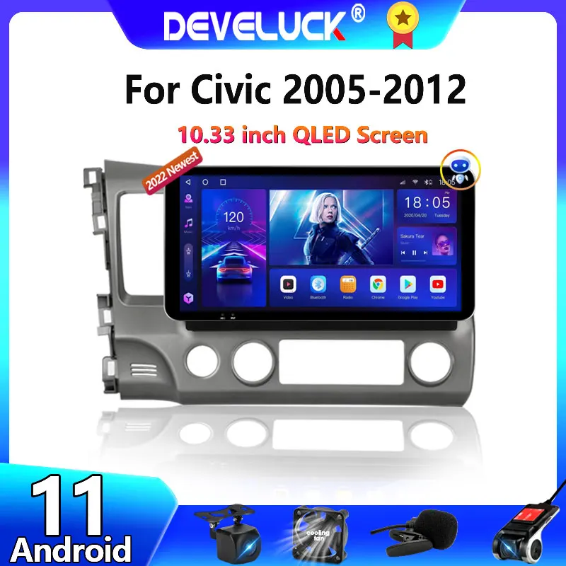 

Мультимедийная магнитола для Honda Civic 2022-10,33, 2 Din, Android 11