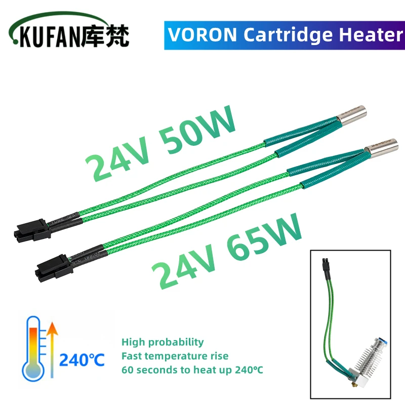 

KUFAN 24V 50W 65W Cartridge Heater 3D Printer Parts 150mm 24V Heating Tube Heater For Voron 3D Printer Hotend