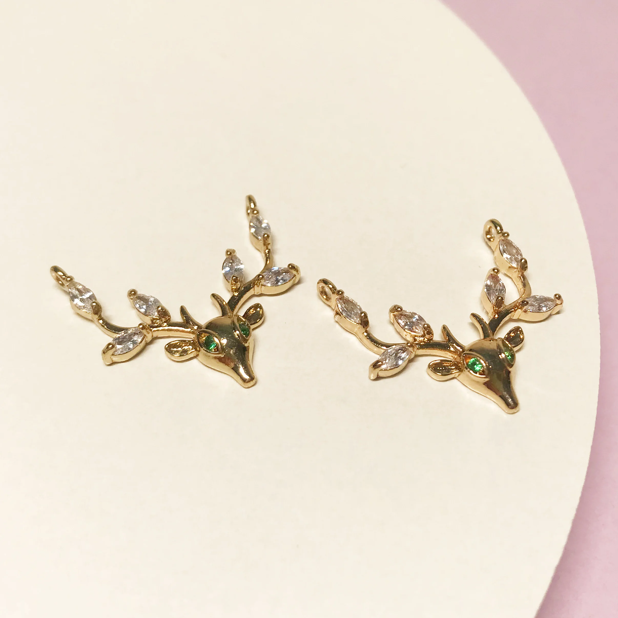 

A Pair of Color Retaining Copper Pendant Zircon Antler Connector Charms for Women/Men Jewelry DIY Making Accessories
