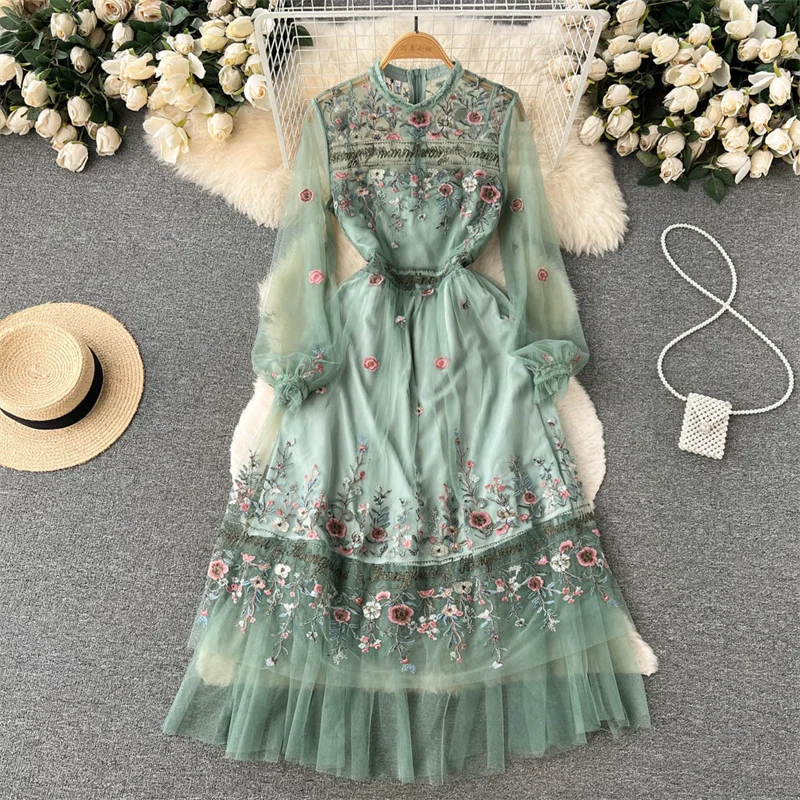 

Женское платье с длинным рукавом, кружевное элегантное платье с цветочной вышивкой и надписью, волшебное платье на бретелях с оборками, G996, 2023