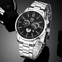 luxury mens watches fashion silver stainless steel quartz wrist watch calendar luminous clock men business casual leather watch