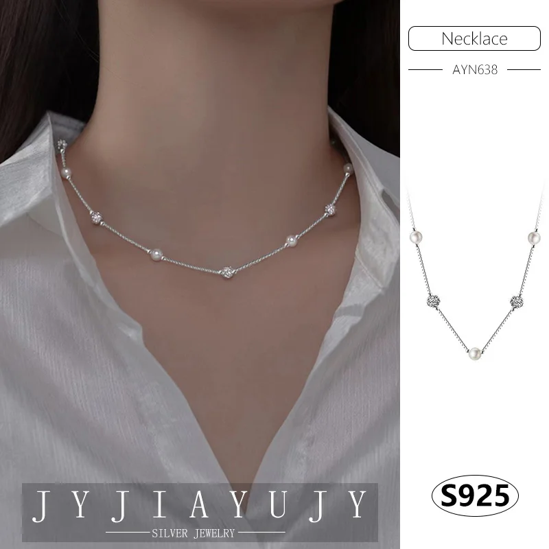 

JYJIAYUJY 100% Sterling Silver S925 Necklace 6MM Shell Pearl Shining Beads Daily Casual Hypoallergenic Women Jewelry Gift AYN638