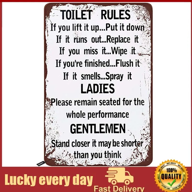 

Restroom Tin Signs,Toilet Rules for Ladies and Gentlemen Vintage Metal Tin Sign for Men Women,Wall Decor for Bars