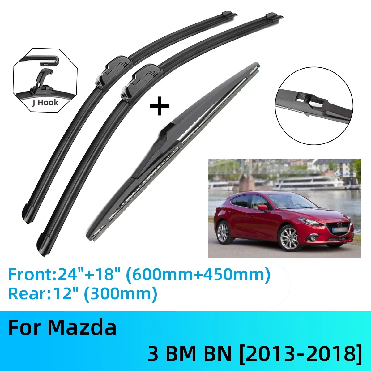 

Стеклоочистители для Mazda 3 BM BN, передние и задние щетки стеклоочистителя, 3 шт., резак, автомобильные аксессуары, J Hook 2013 до 2018 2014 2015 2016 2017