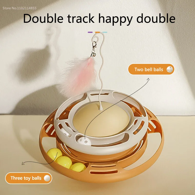 

Funny Tumbler Cat Toy Cute Turntable Ball Kitten Teaser Stick Double Track Pet Puzzle Toys Increase Iq Interactive Training Pets