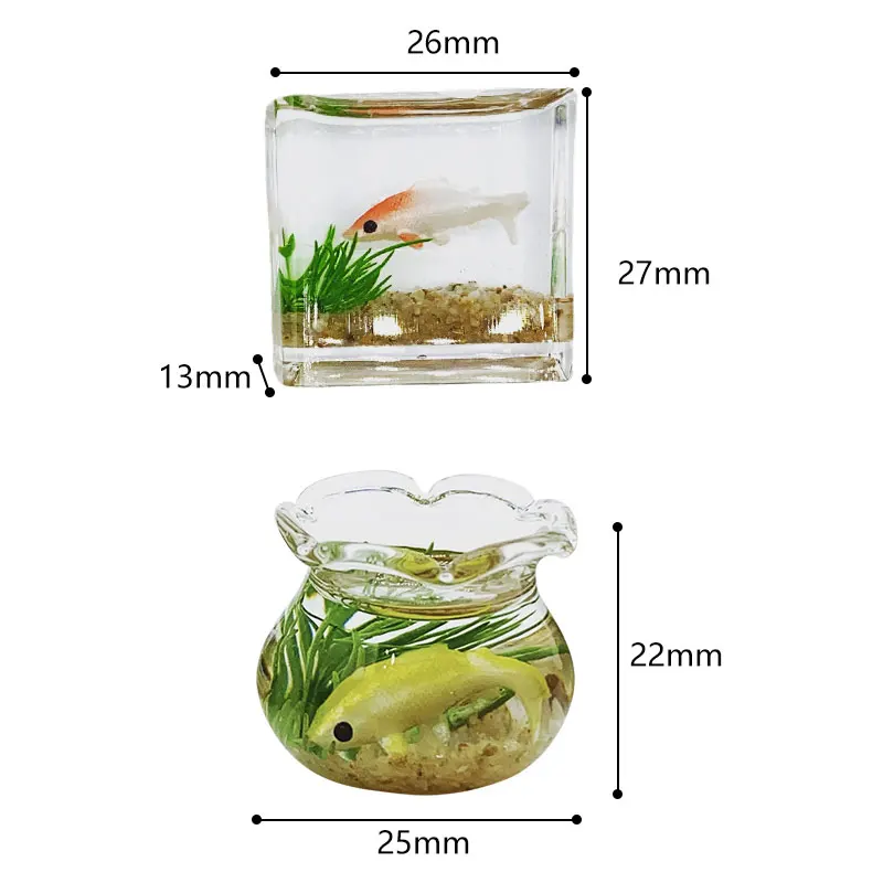 Miniature Glass Fish Tank Bowl Aquarium Scene Model Simulation Accessories Doll House Home Ornament Toy Decor Dollhouse