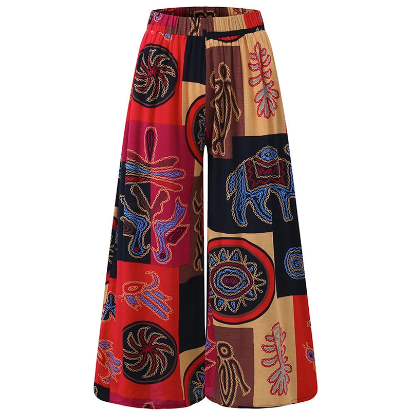 

Women Pants National Style New Fashion Brand Sexy Casual Floral Printed Ladies Vintage Wide Leg Pants S-5XL