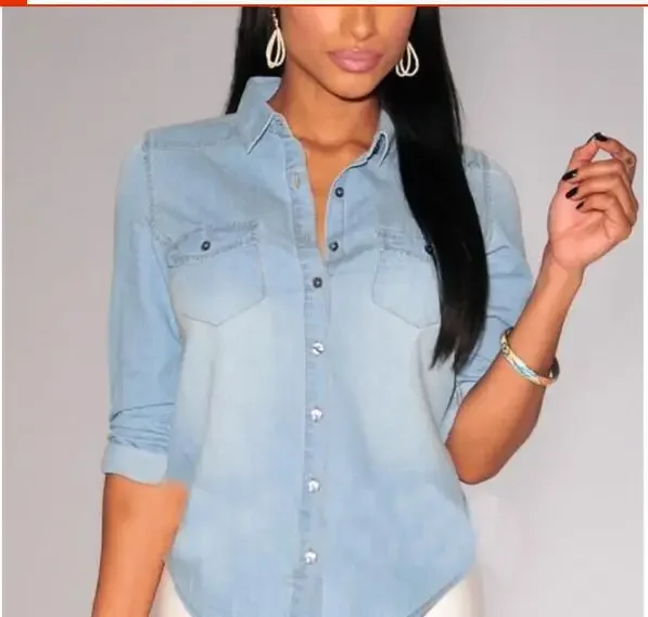 Новинка 2021 Весенняя Повседневная ковбойская рубашка Женская Джинсовая длинная с