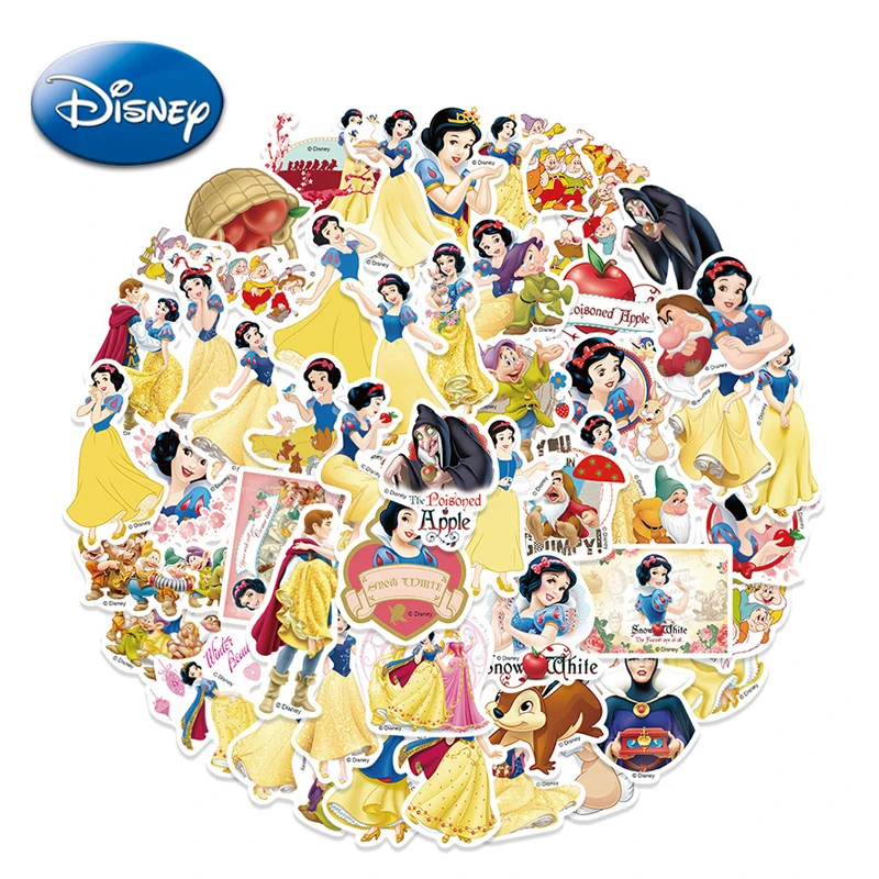 

50pcs Disney Snow White Princess Water Proof Decals Anime Figure Stickers Luggage Car Laptop Phone Case Paster DIY Graffiti Toys