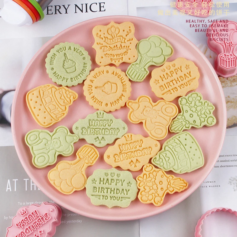 

Zerolife 8Pcs Happy Birthday Party Decorations Cartoon DIY Cookie Letter Shape Tool Cake Mould Kitchen Baking Pastry Bakeware