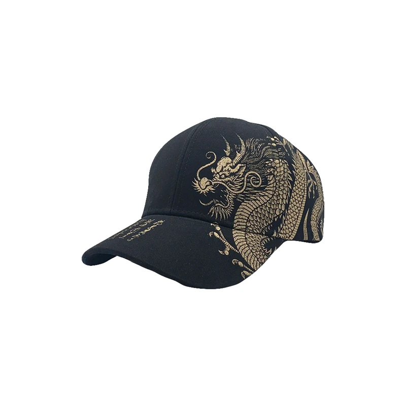 

Unisex Baseball Cap Black Adjustable Chinese Style Cap Dragon Print Casual All-Match Snapback Bone Hip Hop Hat Retro Adjustable
