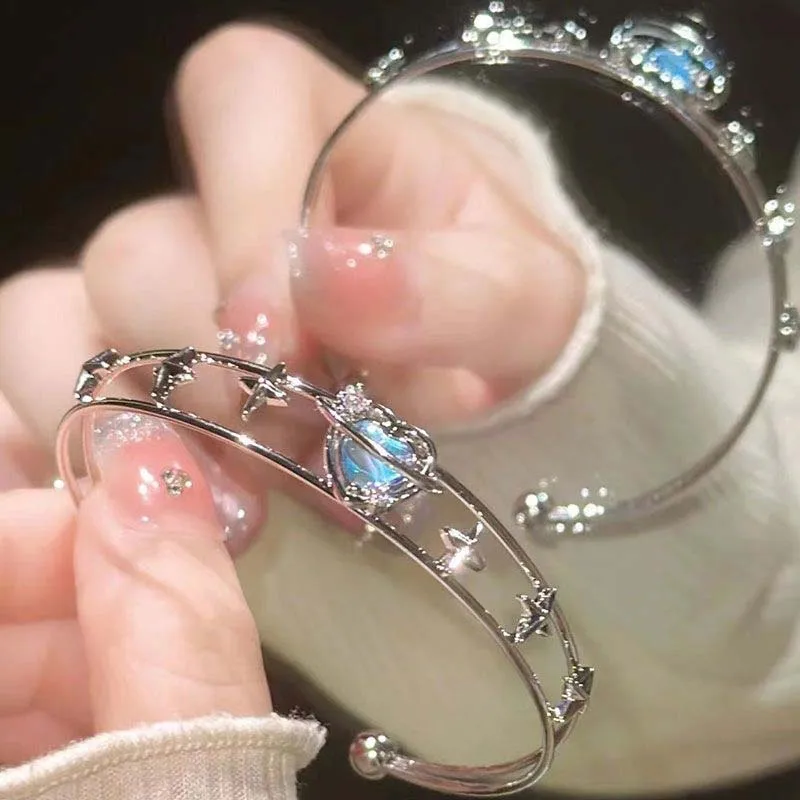 Браслет Kpop Y2K с голубым персиком и сердцем из циркония