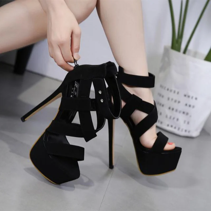 

New Summer European And American Hollow Sexy Nightclub Super High Heels Stiletto Heel16cmHigh Heel Platform Shoes Waterproof Pla