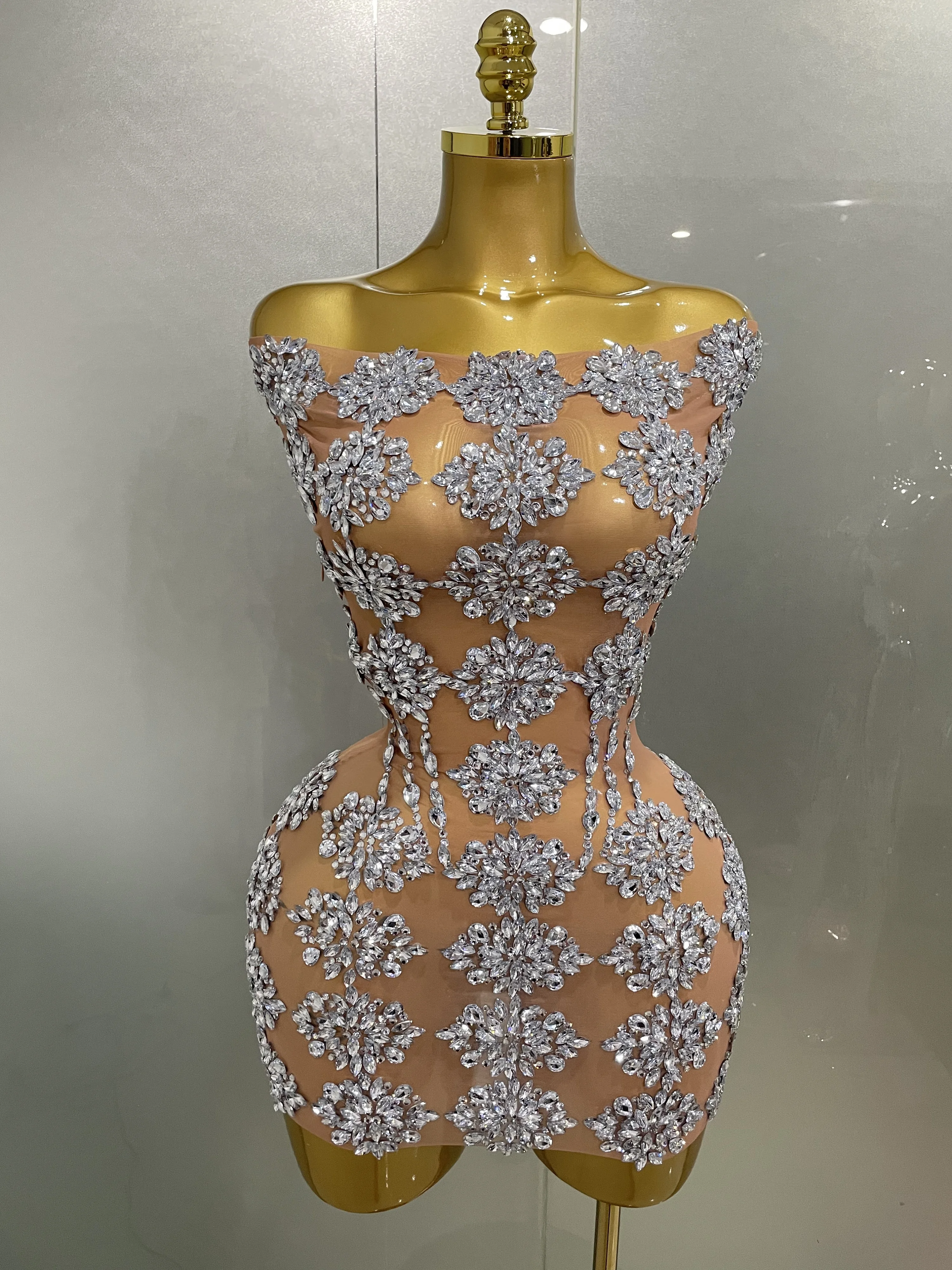 Роскошное блестящее сетчатое мини-платье со стразами 2025 женский сексуальный