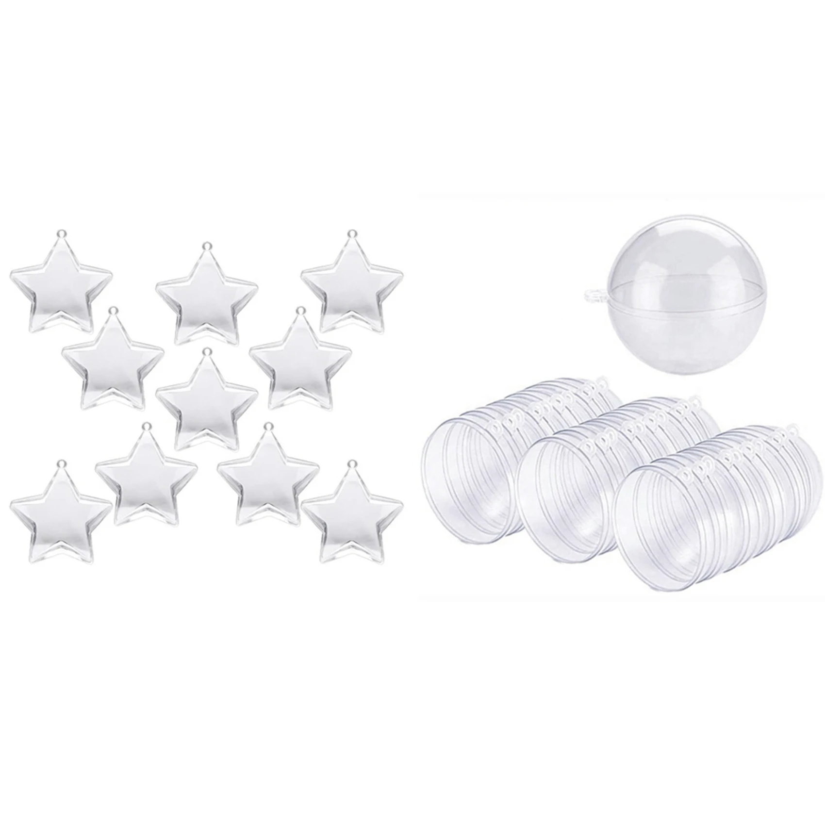 

24 Balls DIY 80mm Christmas Tree Hanging Ball Transparent & 10 Sets 80mm DIY Fillable Balls Clear Plastic (Star Shape)