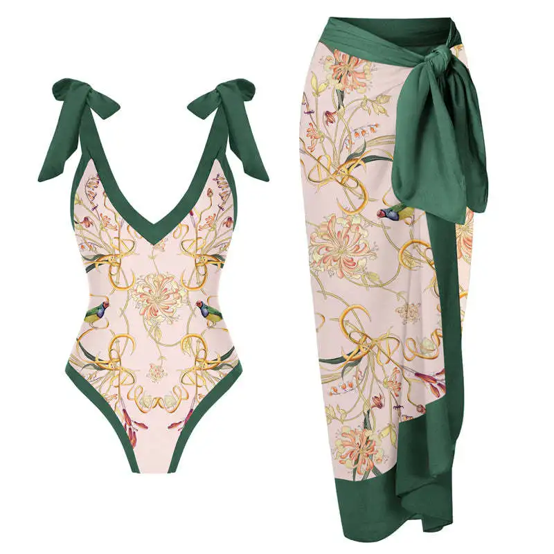 

2022 Print One Piece Swimsuit Women Swimwear Patchwork Bathing Suit Hollow Out Monokini Swimsuit Solid Padded Swimming Suit