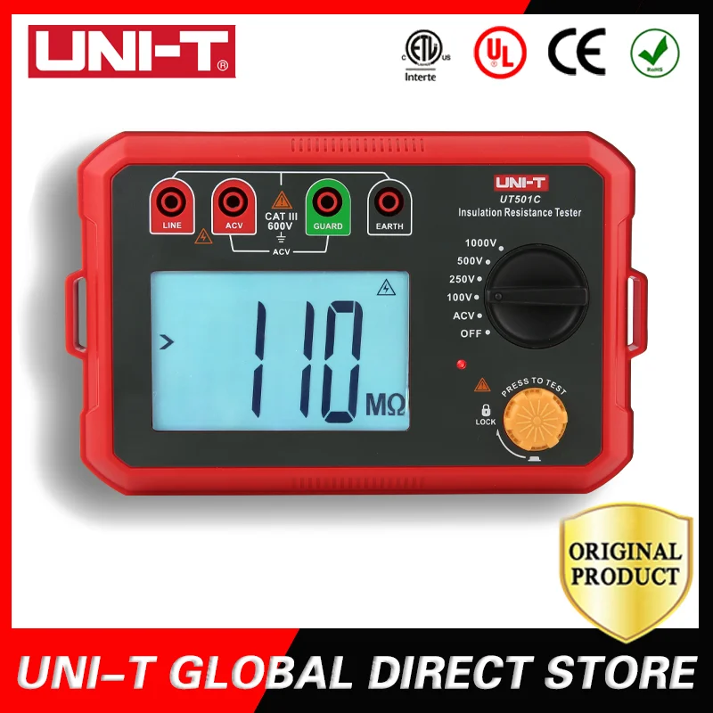 

UNI-T Insulation Resistance Tester Transformer Generator High Voltage Motor Cable Insulation Test Megohmmeter UT501C