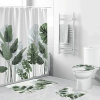 flowers leaves printed fabric shower curtain with hooks full set bathroom curtains decoracion para ba%c3%b1os