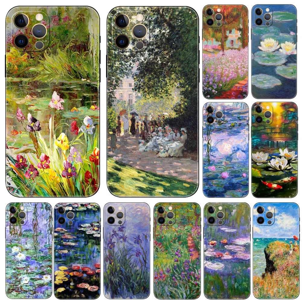 Чехол для телефона Claude Monet Garden Lotus Bridge для iPhone 2020SE 6s 7 8 Plus X 10 XR XS 11 12 13 mini pro MAX черного цвета с тпу задней крышкой.