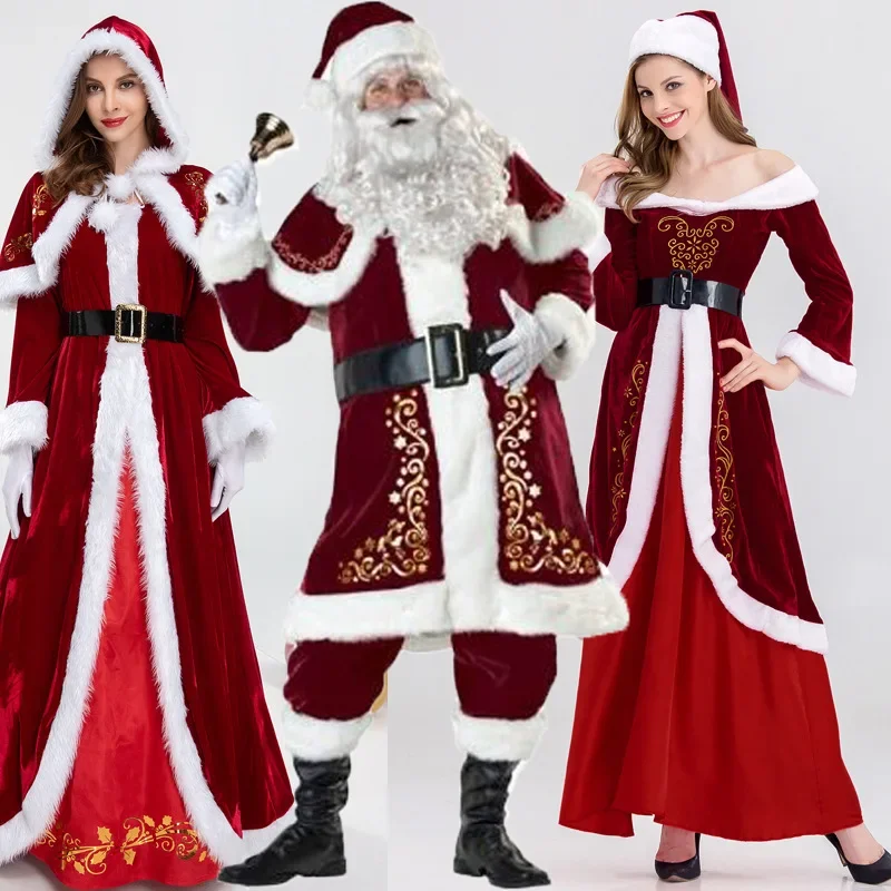 

Рождественский костюм, фланелевый материал, Санта-Клаус с шалью, косплей-платье, женское рождественское платье для взрослых, маскарадный сценический костюм
