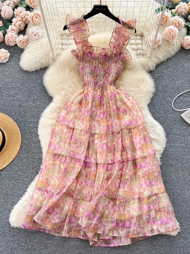 

Женское шифоновое платье с завязкой на шее, изящное приталенное платье с французским деревянным ушком и цветочным принтом, модель D4212