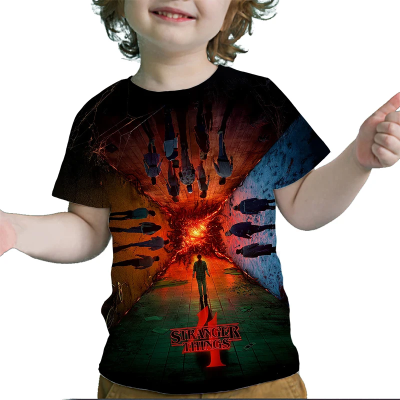 Boys Girls Stranger Things 4 T Shirt Hellfire Club Bomber Summer Cartoon Kids Clothes Baby New O-Neck T-Shirt Camiseta