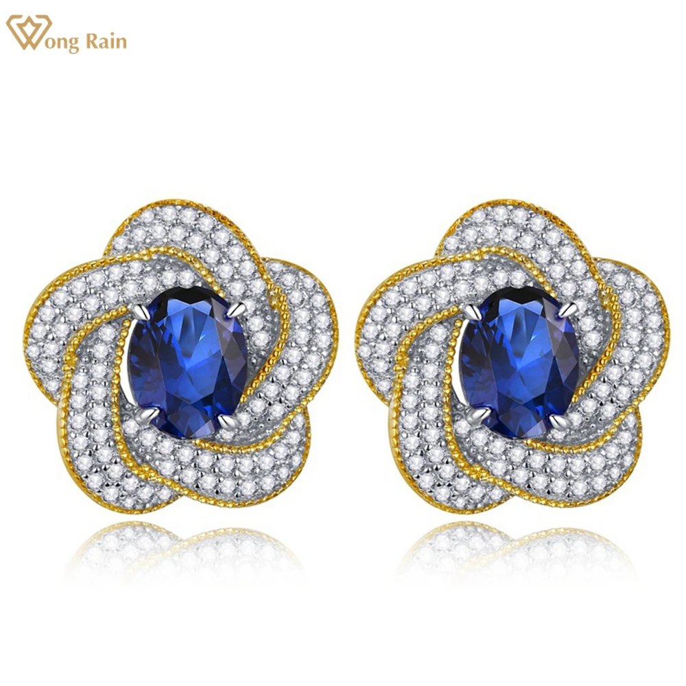 

Wong Rain Vintage Solid 925 Sterling Silver Flower Sapphire Gemstone Ear Stud Earrings Wedding Engagement Fine Jewelry Wholesale