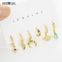 sipengjel 6 pcs fashion colorful cubic zircon star mon hoop earrings set pendant huggie earrings for women jewelry gift