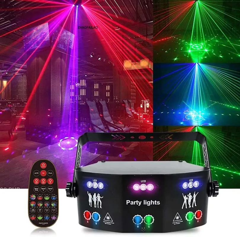 ZHAOPAILAO 9 Eyes Laser Stage Lights KTV Voice-controlled Bar Pattern Rotating Disco DJ Laser Christmas Party Projection Lights