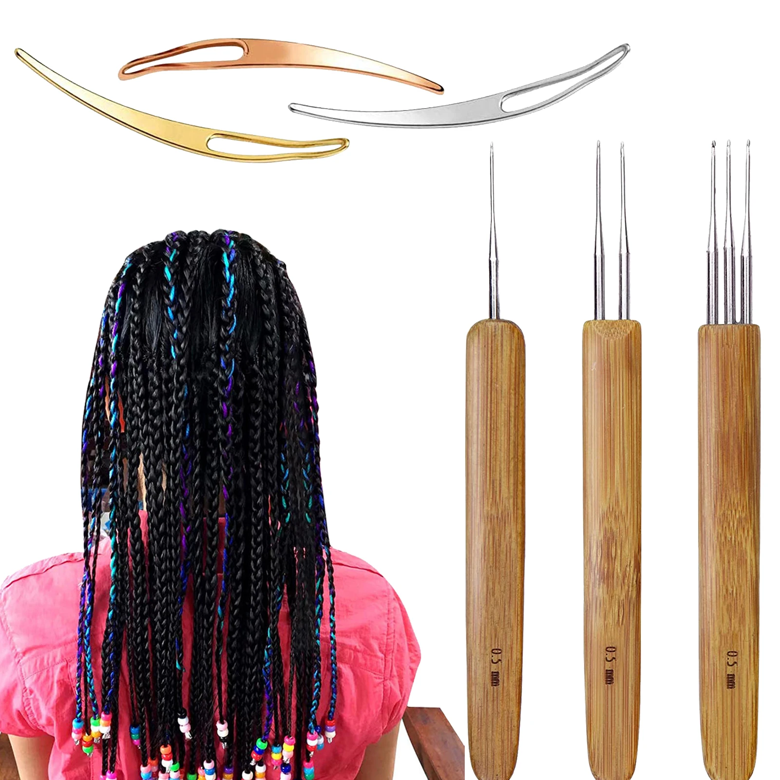 

6pc/Set 0.5/0.75/1mm Wooden Hair Weaving Crochet Needles Dreading Hooks Dreadlock Tools For Braid Craft