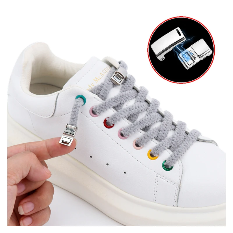 

Магнитные шнурки для обуви с металлическим замком, эластичные, легко снимаются, без завязывания, плоские, обычные для детей и взрослых, ленивые шнурки