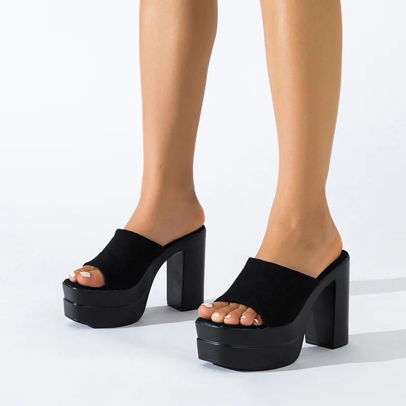 

Женские шлепанцы на платформе и массивном каблуке, однотонные сандалии с открытым носком, нескользящая обувь, повседневные уличные мюли на высоком каблуке, 2023