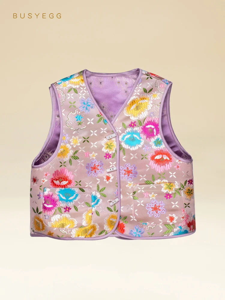 

Розовый цветок, искусственный пурпурный Павлин, перо, тканый детский жилет, две стороны, пригодный для носки, для девочек, весна-осень, китайский стиль Тан