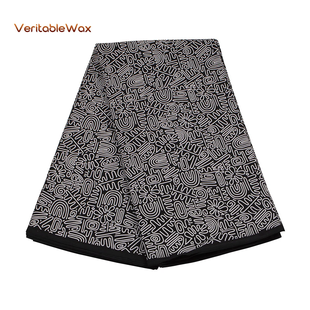 Черно-белая ткань из Анкары, Африканский настоящий восковой принт, хлопок 100%, новый дизайн, 2023 ткань, ткань для платьев