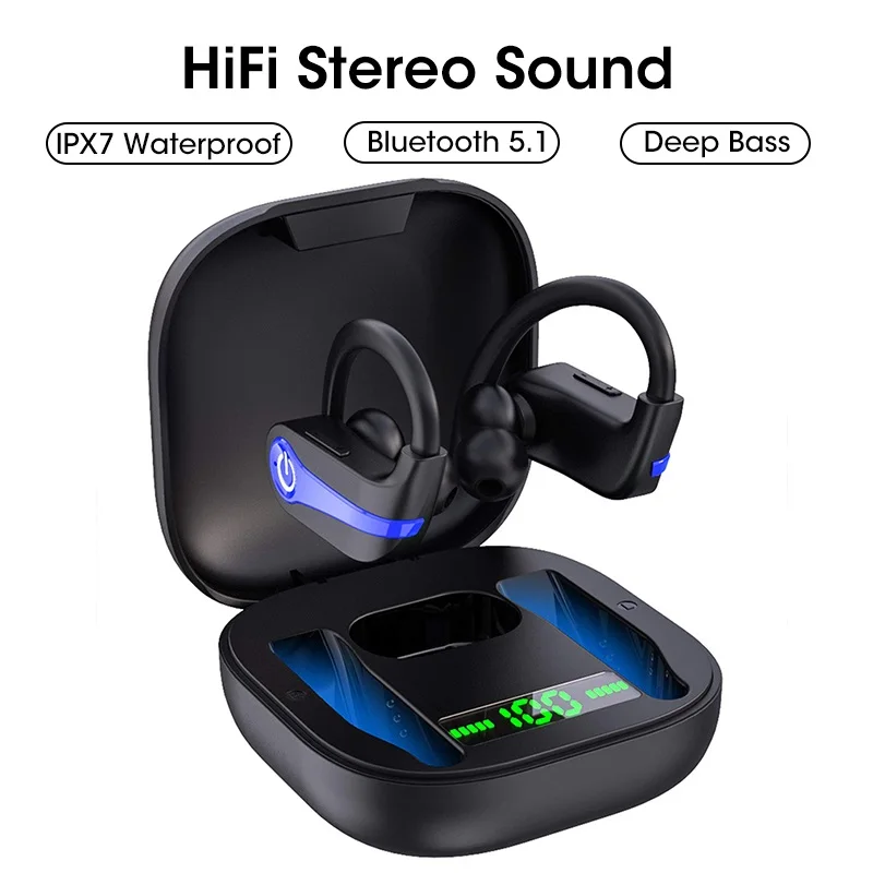 

Headphones 40H Wireless Earbuds Bluetooth 5.1 Deep Bass Sports Earphones Noise Cancelling Earhooks IPX7 Headset for Running