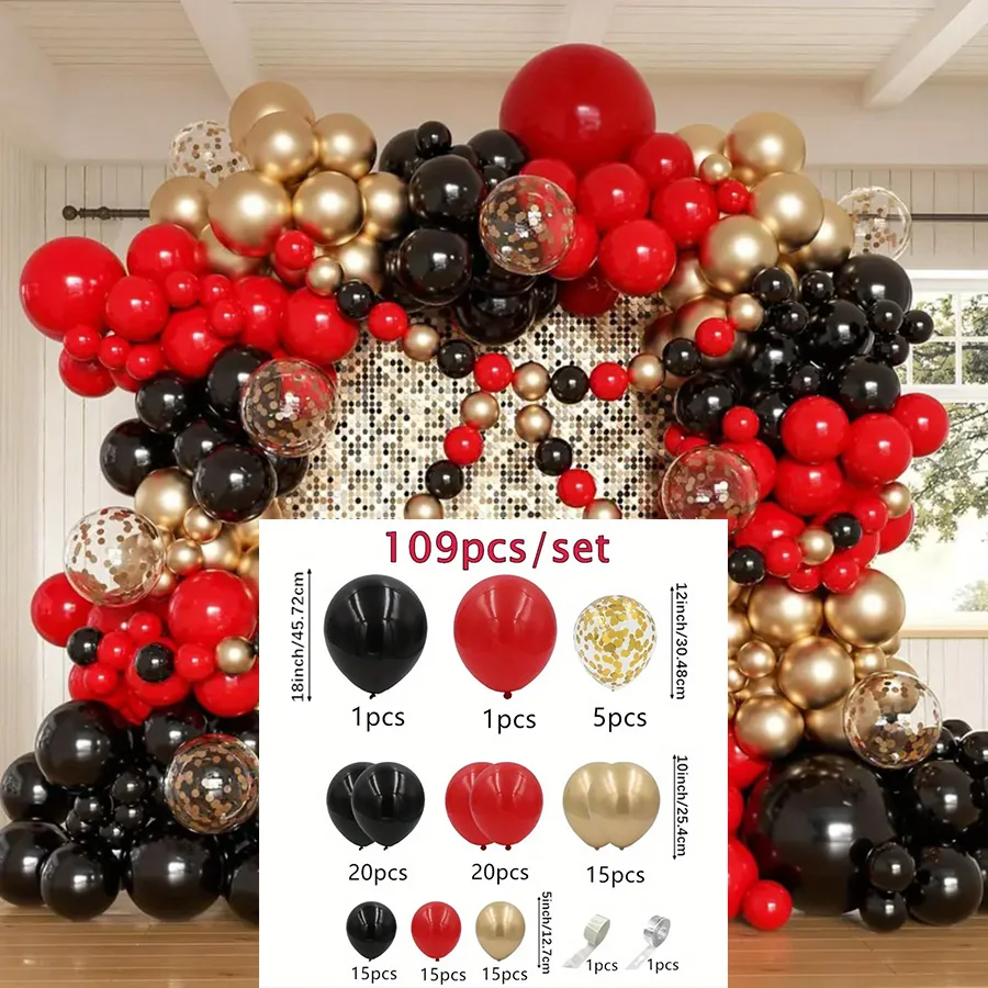 

109 Шт., Черные, Красные, Золотые Латексные Воздушные Шары, Комплект Арки Для Дня Рождения, Свадьбы, Юбилея, Вечеринки