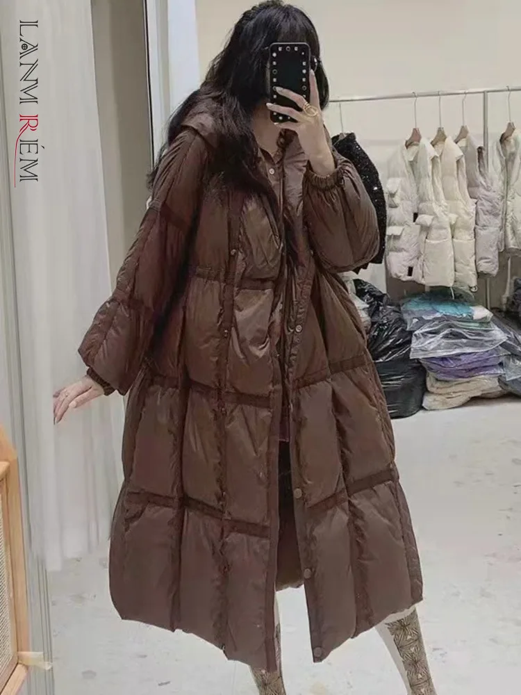 

LANMREM Cotton Padded Coats For Women Plaid Long Length Hooded Loose Solid Parker Female Fashion Clothes 2022 Winter 2R7616