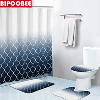 High Quality Shower Curtain Waterproof Polyester Gradient Bathroom Curtains Bath Mats Rugs Pedestal Non-slip Carpet Home Decor