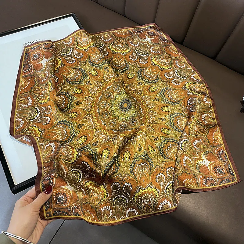 

Fashion 100% Real Silk Square Scarf For Women Print Shawl Foulard Hijab Neckerchief Bandana Girls 2023 Bag Wrist Bufanda Echarpe