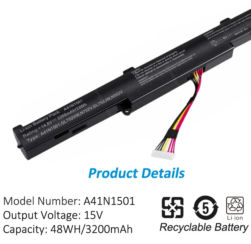 Высококачественный аккумулятор для ноутбука A41N1501 ASUS GL752JW GL752 GL752VL GL752VW N552 N552V N552VW