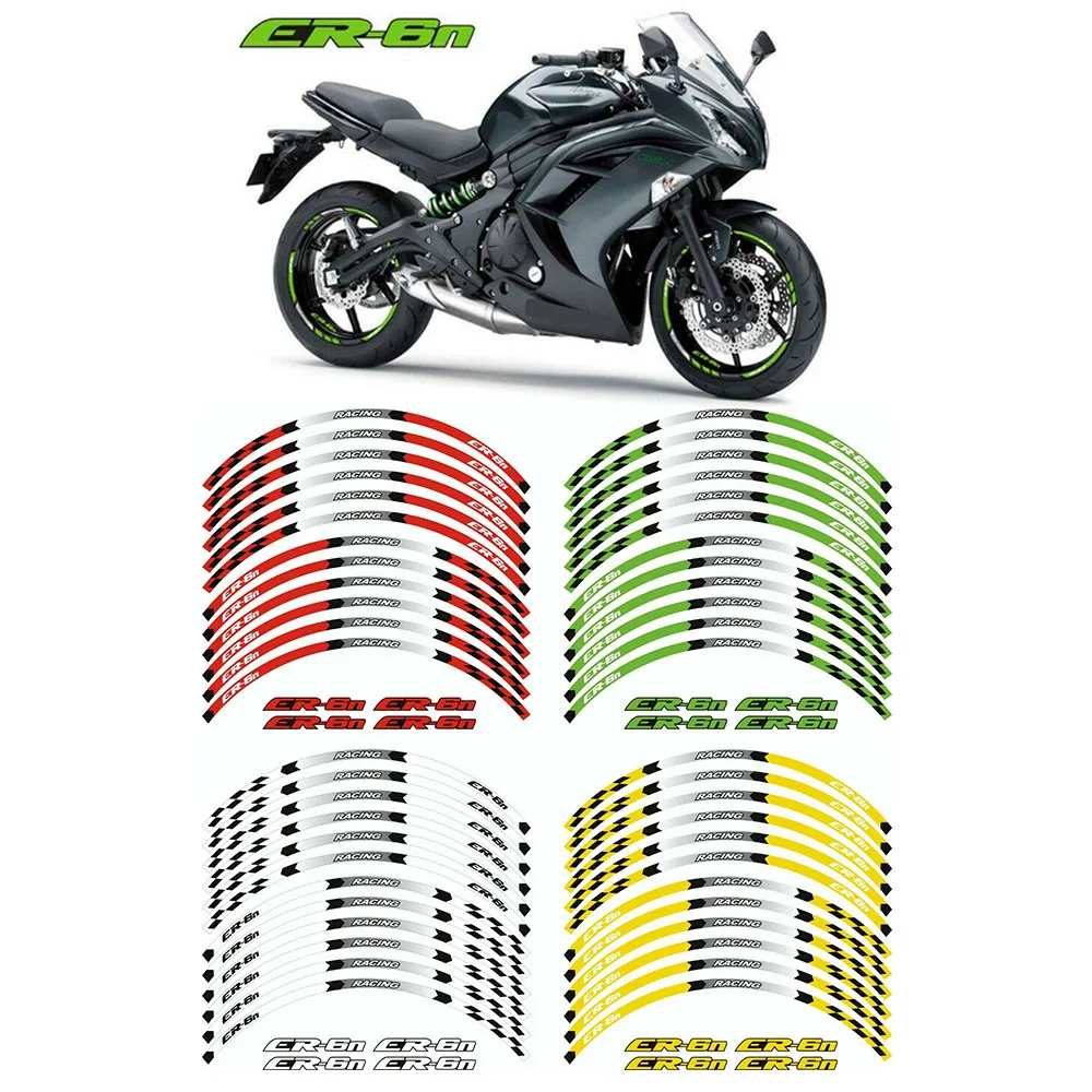 

12PS Motorcycle 17" Rim Stripes Wheel Tape Stickers Decals For KAWASAKI ER-6N ER650 2005-2017