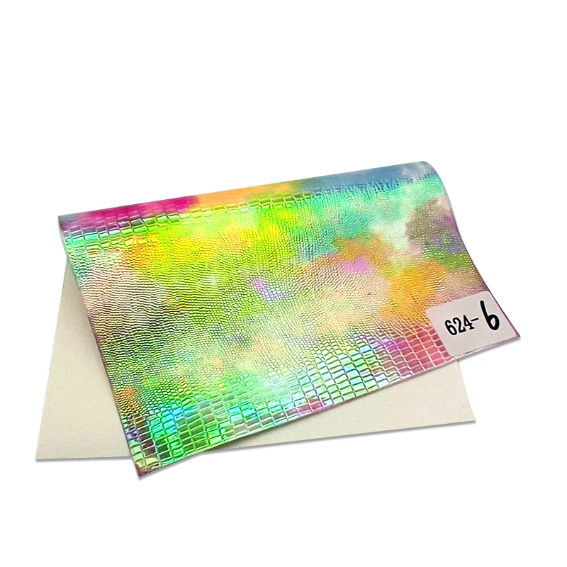 

XHT Crocodile Grain Texture Pattern PU Embossed Holographic Leather Fabric Rainbow Design For Shoe/Bag/Handbag/Cover/Craft
