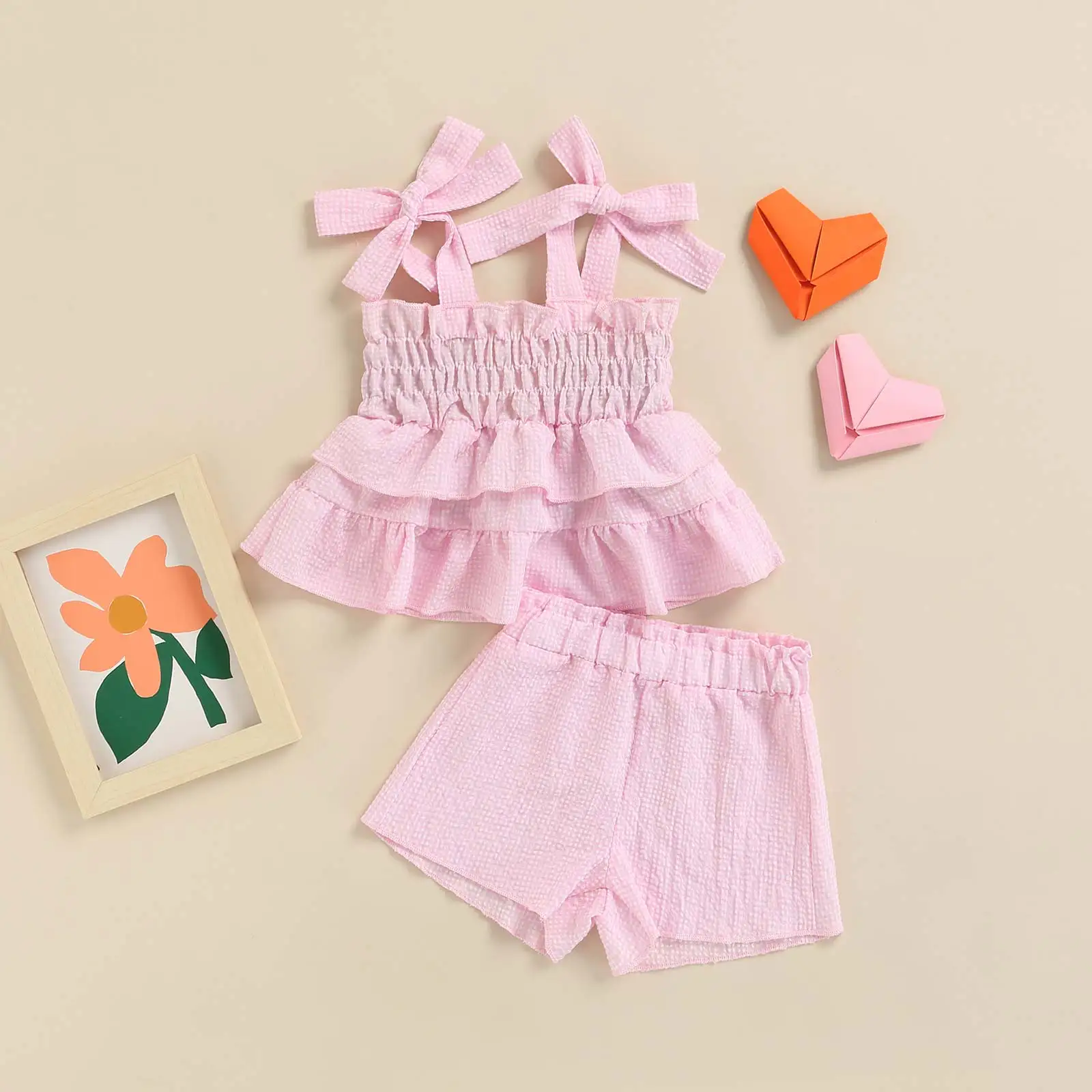 

Летние комплекты одежды для девочек, топы с оборками и клетчатым принтом на бретельках без рукавов и повседневные шорты, комплекты