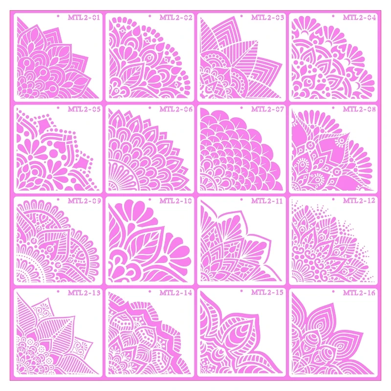 

Painting Stencils 16 Sheets/set Quarter Mandala Tile Fabric Drawing Templates