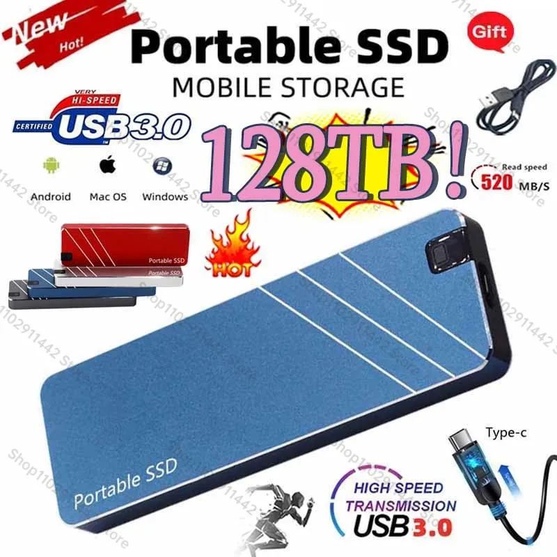 

Original Portable SSD 2TB 256TB Type-C/USB3.1 External disco duro Mobile Solid State Drive High Speed 8TB 16TB Hard Drive Laptop