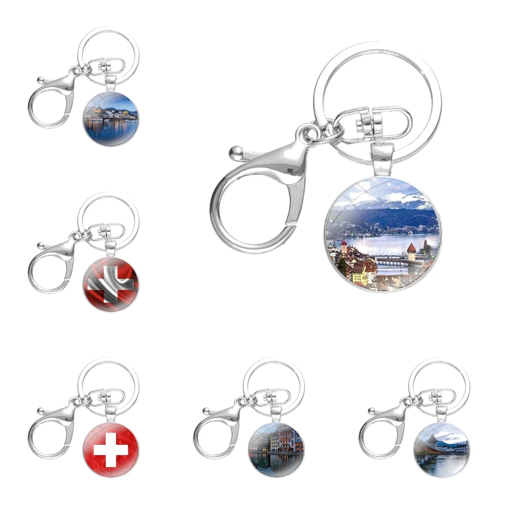 Брелок для ключей, роскошный гибридный держатель для ключей с изображением озера люцерны и флага Швейцарии