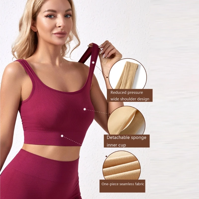 Фото Спортивные бюстгальтеры Yoga Crop Top Ударопрочный бюстгальтер для йоги Тренировки Тренажерный зал Топы для женщин №5