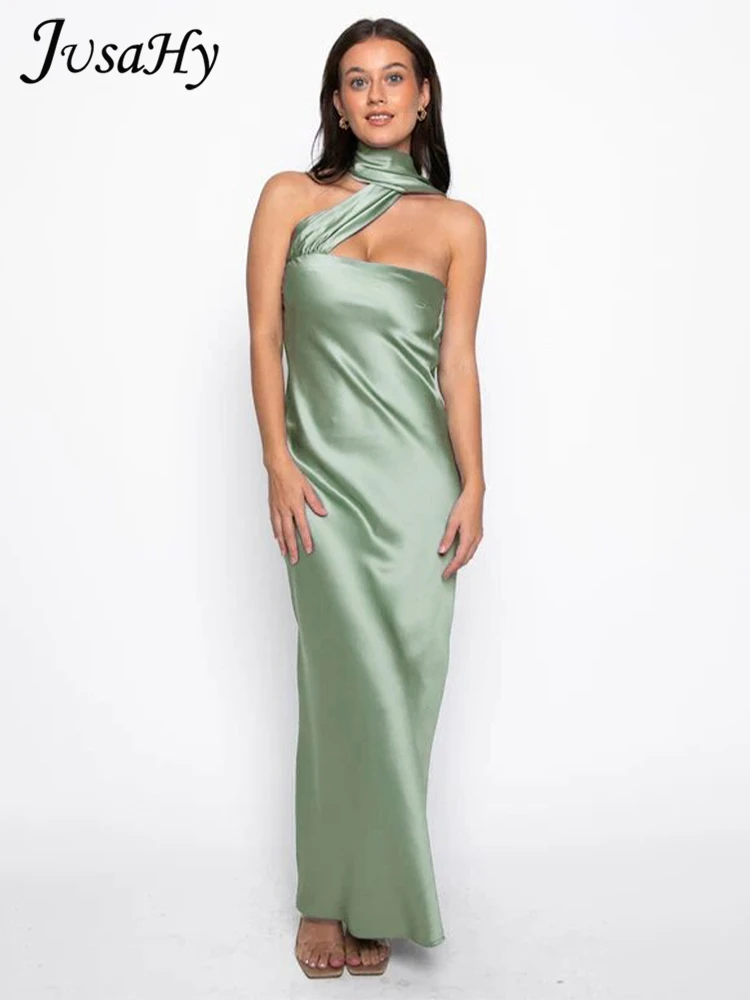 

JusaHy Women New Y2K Solid Spaghetti Strap Hot Maxi Dresses Elegant Patchwork Suspender Holiday Sexy Backless Chic Dress 2023