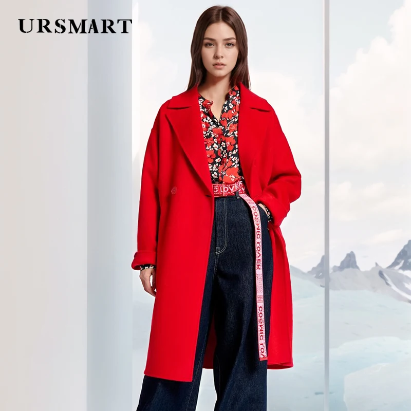 Красное свободное Женское шерстяное пальто-простой дизайн от средней до длинной