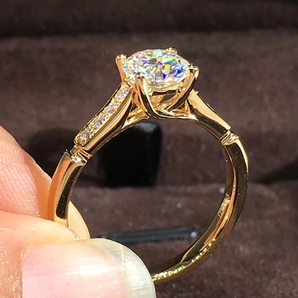 

18K Au750 Yellow Gold Women Ring Moissanite Diamonds 1 2 3 4 5 Carat Round Wedding Party Engagement Anniversary Ring Trendy